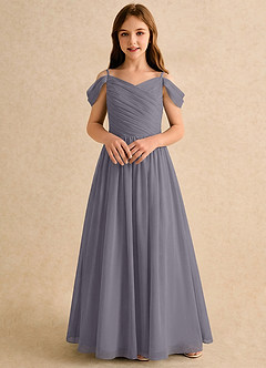 Azazie Chelo Girls Formal Blomsterpigekjoler En streg Plisseret Chiffon Gulv-længde Kjole image4