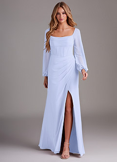 Azazie Charissa Brudtärnklänningar Klä av Tubklänning i Chiffong Långärmad Lavendel image3