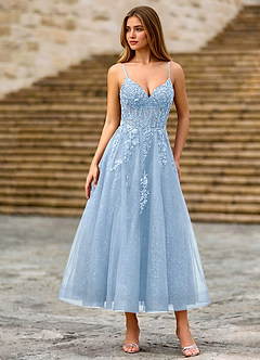 Clementinia Sky Blue Sequin Embroidery Lace Beading Tulle Corset Maxi Dress image4