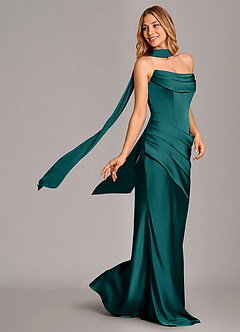 Azazie Pelagia Bridesmaid Dresses Peacock Mermaid Corset Stretch Satin Convertible Dress image2