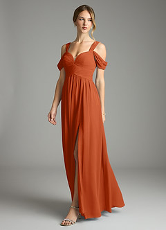 Azazie Lianne Bridesmaid Dresses Burnt Orange A-Line Off the Shoulder Chiffon Dress image4