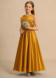 Azazie Ducky Girls Formal vestidos de niña de las flores Vestido de Caramelo de Satén Elástico de Corte en A con Plisado image5