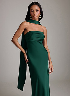 Azazie Saylor Brudtärnklänningar Klä av Sjöjungfru i Stretch Satin Axelbandslös Smaragdgrön image1