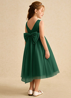 Azazie Winnie Flower Girl Dresses Dark Green Ball-Gown Bow Tulle Dress image3