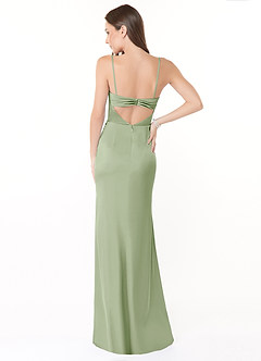 Azazie Leonis Jurken voor bruidsmeisjes Converteerbaar Jurk van Stretch Satijn met Zeemeermin Geplooid Stoffige Salie image7