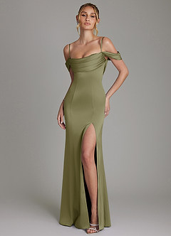 Azazie Nira Bridesmaid Dresses Pistachio Mermaid Corset Stretch Satin Dress image1