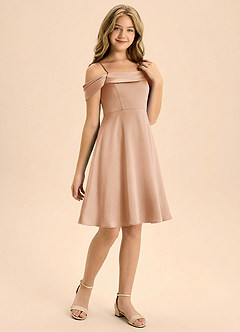 Azazie Anselie Junior Linia A Pofałdowany Satyna elastyczna Mini Młodsza druhna Sukienka image6