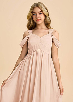 Azazie Lianne Junior English Rose A-Line Off the Shoulder Chiffon Dress image4