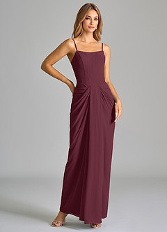 Azazie Anaïs Robes de demoiselle d'honneur Robe Fourreau en Mousseline de soie Sans bretelle Cabernet image6