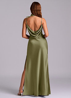 Azazie Yazmine Final Sale Pistachio Mermaid Pleated Stretch Satin Dress image7