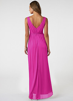 Azazie Tanicia Bridesmaid Dresses Fuchsia A-Line V-Neck Pleated Mesh Dress image6