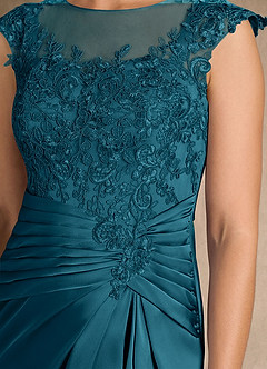 Azazie Santa Barbara Mother of the Bride Dresses Ink Blue Sheath Pleated Stretch Satin Dress image9
