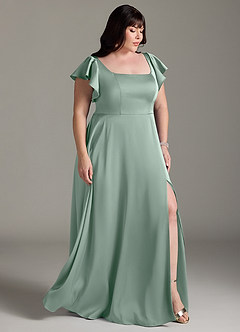 Azazie Bondi Bridesmaid Dresses Agave A-Line Bow Stretch Satin Dress image10