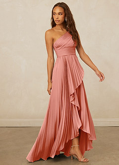 Christian Siriano Bridal for Azazie 1008 Bridesmaid Dresses Coral A-Line One Shoulder Stretch Satin Dress image4