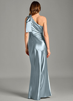 Azazie Yuanna Brudtärnklänningar Klä av Sjöjungfru i Metallisk satin Ena axeln Dammblå image6