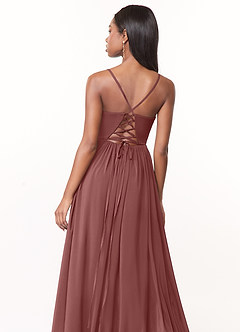 Azazie Marilyssa Bridesmaid Dresses Desert Rose A-Line Corset Stretch Chiffon Dress image4