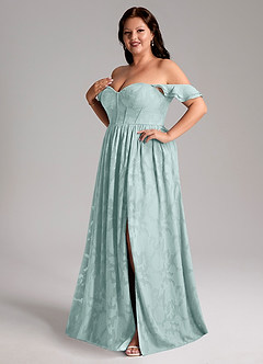 Azazie Denisse Vestidos de damas de honor Vestido de Neblina de Devorado Floral de Corte en A con Volante image11