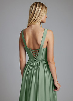 Azazie Delmie Abiti da Damigella Abito A-Line in Raso Elasticizzato Corsetto Matcha image3