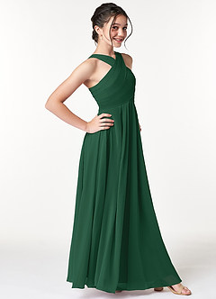 Azazie Kaleigh Junior Dark Green A-Line Pleated Chiffon Dress image3