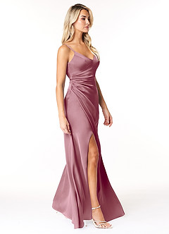 Azazie Marchella Bridesmaid Dresses Vintage Mauve A-Line Corset Stretch Satin Dress image5
