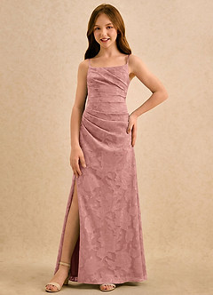 Azazie Cannoli Girls Formal Blumenmädchenkleider A-Linie Plissee Blumen-Burnout Kleid Rosettenrosa image5