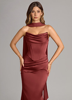 Azazie Sorrel Jurken voor bruidsmeisjes Converteerbaar Jurk van Stretch Satijn met Zeemeermin Strapless Terracotta image10