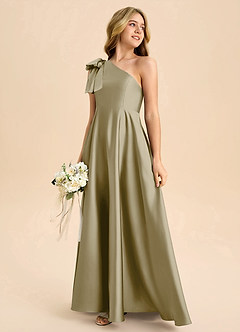 Azazie Penguin Junior Abito A-Line in Raso Elasticizzato Fiocco Verde Muschio image6