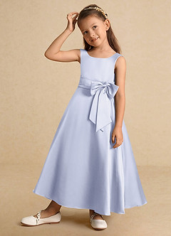 Azazie Lindy Flower Girl Dresses Lavender A-Line Pleated Matte Satin Dress image4