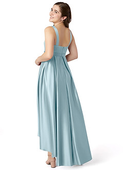 Azazie Inaya Junior A-Linie Gürtel/Schärpe Stretch-Satin Kleid Stimmungsvolles Blau image4