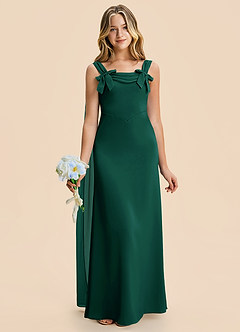 Azazie Chelsea Junior Emerald Sheath Pleated Stretch Satin Dress image4