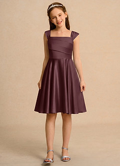 Azazie Budle Girls Formal Flower Girl Dresses Sangria A-Line Pleated Matte Satin Dress image4