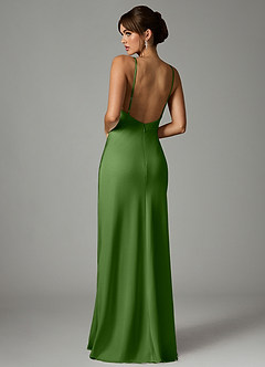 Azazie Stefania Robes de demoiselle d'honneur Robe Trapèze en Satin extensible Basilic image2