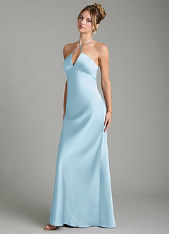 Azazie Camille Bridesmaid Dresses Sky Blue Sheath Side Slit Stretch Satin Dress image4