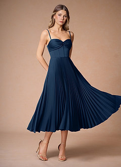 Léna Navy Pleated Midi Dress image4