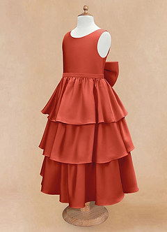 Azazie Margie Flower Girl Dresses Rust A-Line Bow Stretch Satin Dress image6