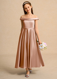 Azazie Teeny Junior Formal Flower Girl Klänningar Klä A-Line i Matt satäng Plisserad image3