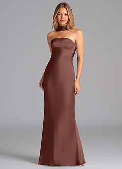 Azazie Lusinda 신부 들러리 드레스 인어 스트랩리스 스트레치 새틴 바닥 길이 드레스 image4