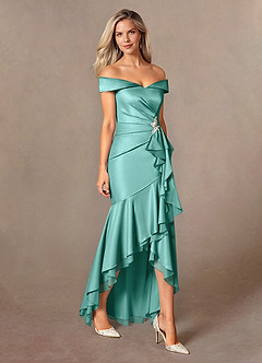 Azazie Billings Mère de la mariée Robes Robe Sirène en Satin extensible Épaule décolletée Aqua image6