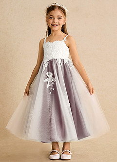 Azazie Coraline Blumenmädchenkleider A-Linie Spitze Kleid Elfenbein Cabernet image4