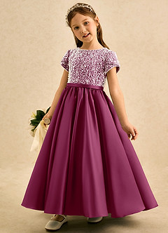 Azazie Cashew Robe Demoiselle D'honneur Fillette Robe Princesse en Mat Satiné avec manches Mûre image3