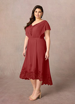 Azazie Palana Mother of the Bride Dresses Rust A-Line Lace Chiffon Dress image7