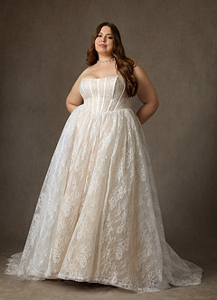 Azazie Demetria 웨딩드레스 볼가운 스트랩리스 레이스 채플 트레인 드레스 image11