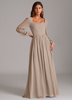 Azazie Maree Brautjungfernkleider A-Linie Korsett Chiffon Kleid Taupe image3