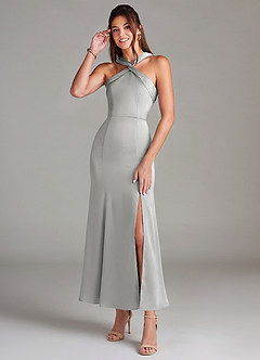 Azazie Rue Brautjungfernkleider Meerjungfrau-Linie Plissee Stretch-Satin Kleid Silber image1