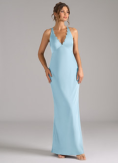 Azazie Tianna Bridesmaid Dresses Sky Blue A-Line Stretch Satin Dress image6