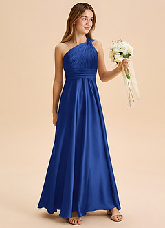 Azazie Charlize Junior Jurk van Stretch Satijn met A-Lijn Geplooid Koningsblauw image3