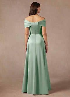 Azazie Amelia Mother of the Bride Dresses Agave A-Line Off the Shoulder Stretch Satin Dress image6