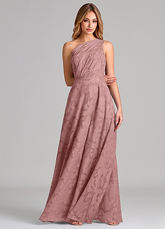 Azazie Phaedra Bridesmaid Dresses Dusty Rose A-Line One Shoulder Floral Burnout Dress image4