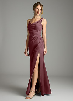 Azazie Samara Jurken voor bruidsmeisjes Jurk van Stretch Satijn met Zeemeermin Geplooid Sangria image3