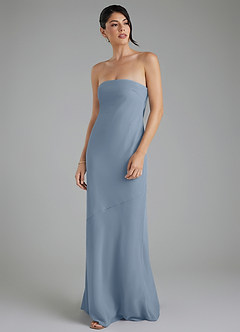 Azazie Annalise At-home Try On Dresses Dusty Blue Mermaid Chiffon Dress image10